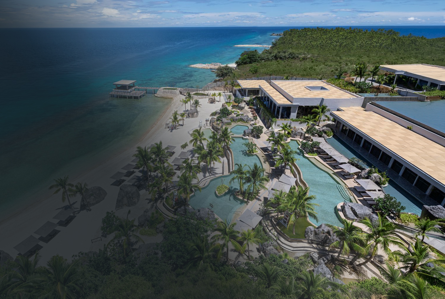 Aerial view of Sheraton Cebu Mactan Resort with pools and beach